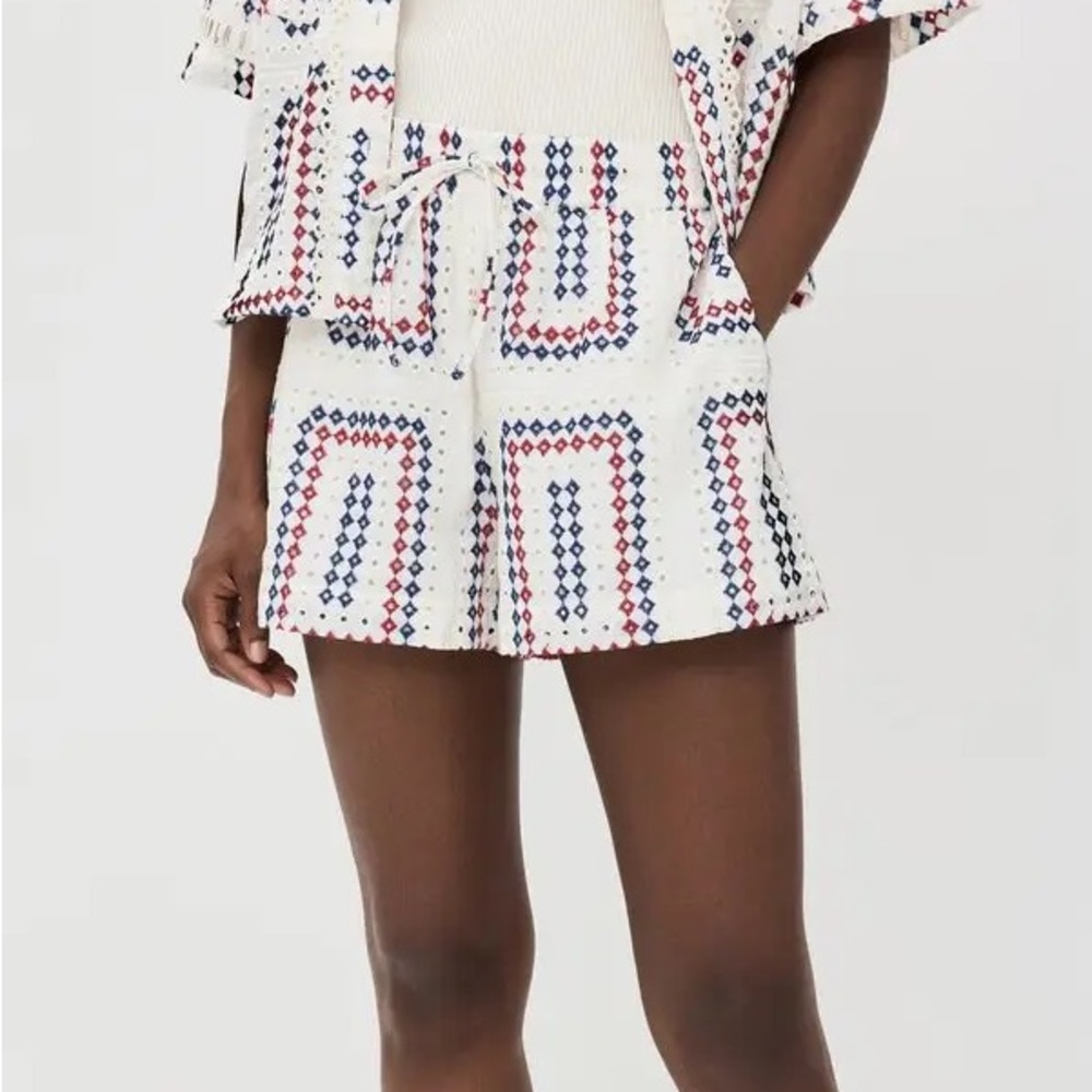 Hill House White and Blue Patterned Women Shorts